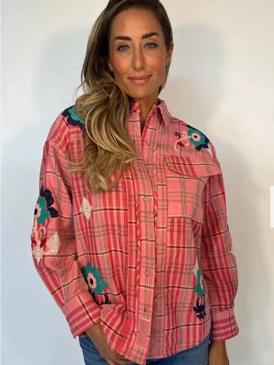 Free People We The Free Embroidered Sashiko Shirt Size XL - Picture 1 of 7